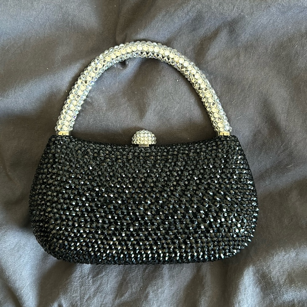 Vintage Letty Studded Crystal Clutch Evening Bag with Hidden Chain Strap